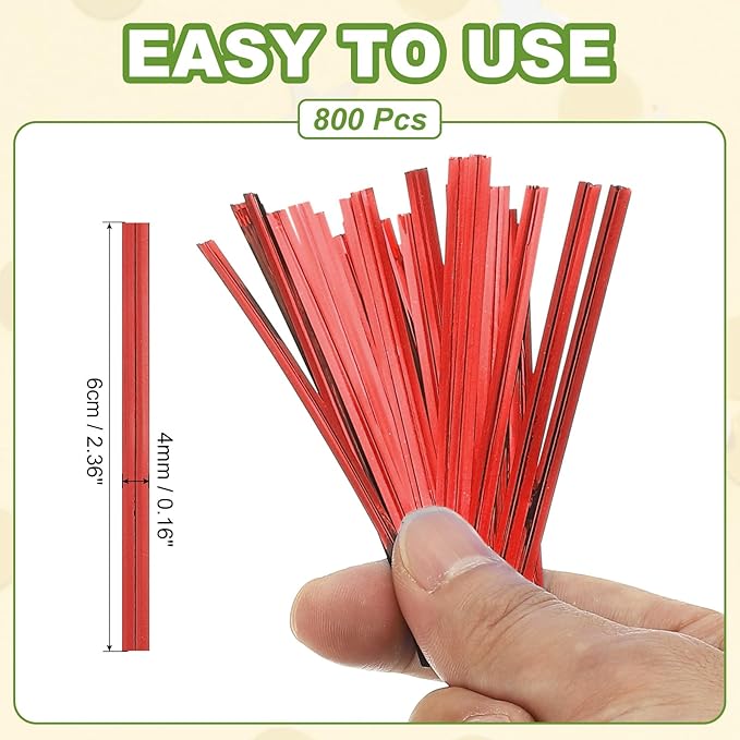 PATIKIL Bag Twist Ties 2 Inch, 800 Pcs Metallic Bread Ties for Treat Plastic Bags Gift Wrapping Candy Coffee Bag Plant Party Cake Favor, Red