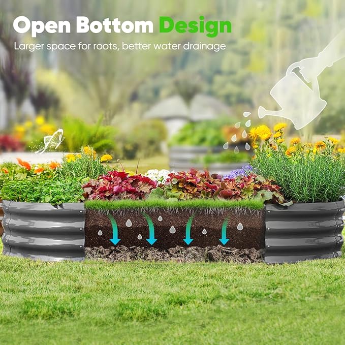 Quictent Galvanized Raised Garden Bed Kit with Self Watering System and Mesh Cover, Large Oval Metal Outdoor Planter Garden Boxes for Vegetables Herbs Flowers, 6x3x1Ft