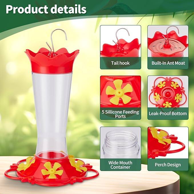 Hummingbird Feeders for Outdoors Hanging,2 Pack Humming Birds Feeders for Outside,Wild Bird Feeder for Outside Garden Yard Patio 13.5OZ,Plastic Bird Feeders 5 Feeding Ports Bird Nectar Feeder