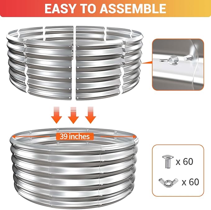 39 Inch Fire Pit Ring for Outside, 17'' Tall Heavy Duty Firepit,Wood Burning, DIY In Ground or Above-Ground, Outdoor Heavy Duty Galvanized Steel Fire Pits for Backyard Bonfire, Patio & Camping