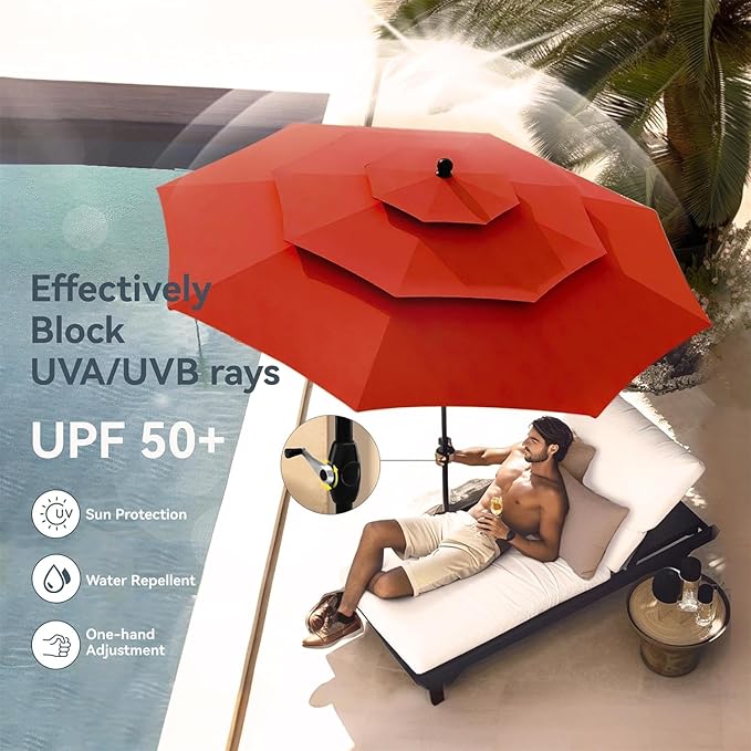 PHI VILLA 5 Piece Outdoor Dining Set with Umbrella, 37" Square Metal Dining Table & 4 Cushioned Wicker Rattan Chairs with 10ft Red Umbrella for Patio, Deck, Yard, Porch