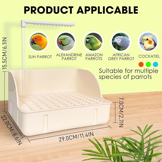 Automatic Bird Bath Large Bird Shower Circulating Large Parrot Bathtub Fountain for Parakeet, Cockatiel, Conure, Budgie, Lovebird, African Grey (White)