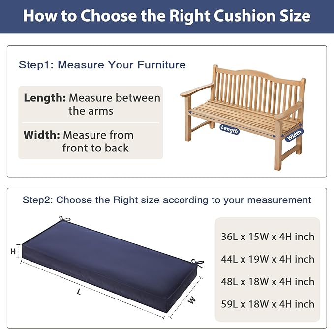 Outdoor Wicker Patio Bench seat Cushions, Durable Anti-Slip Waterproof Garden Thick Bench Cushions for Outdoor Indoor Furniture Blue.