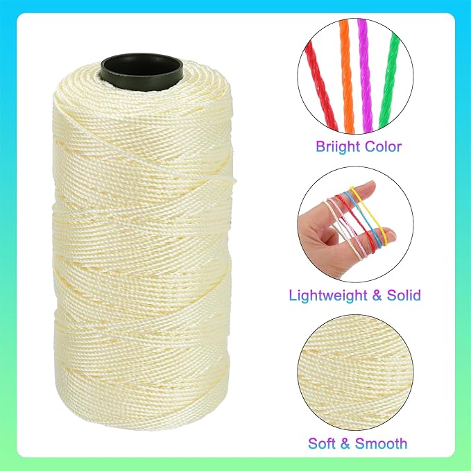 MECCANIXITY Nylon String 3 Strands Twisted Mason Line 1.5mm x 218 Yards Nylon Twine String for DIY Projects, Home Improvement, Gardening, Gift Wrapping, Christmas Party Supplies, Creamy Yellow