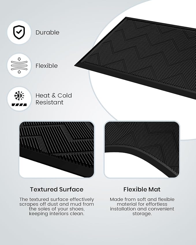 Long Front Door Mat for Outside Entrance 35.5"x17" – Anti-Slip Dirt-Trapping Waterproof Rubber Indoor & Outdoor Mat with Textured Surface for Entryway - Heavy Duty All Weather Doormat – Black