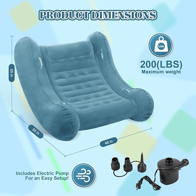 Sensory Rocker Chair for Kids, 55” x 55” x 46” Air Cloud Rocker, Inflatable Sensory Chair for Autistic ADHD Child, Indoor/Outdoor Toddler Rocking Chair-Includes Air Pump and Repair Kit