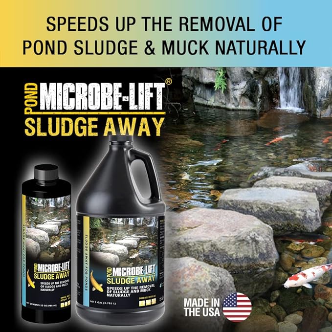 MICROBE-LIFT MLXSAG4 Sludge-Away Pond and Outdoor Water Garden Sludge Remover, OK for Live Koi Fish, Plant Life, and Decor, 1 Gallon