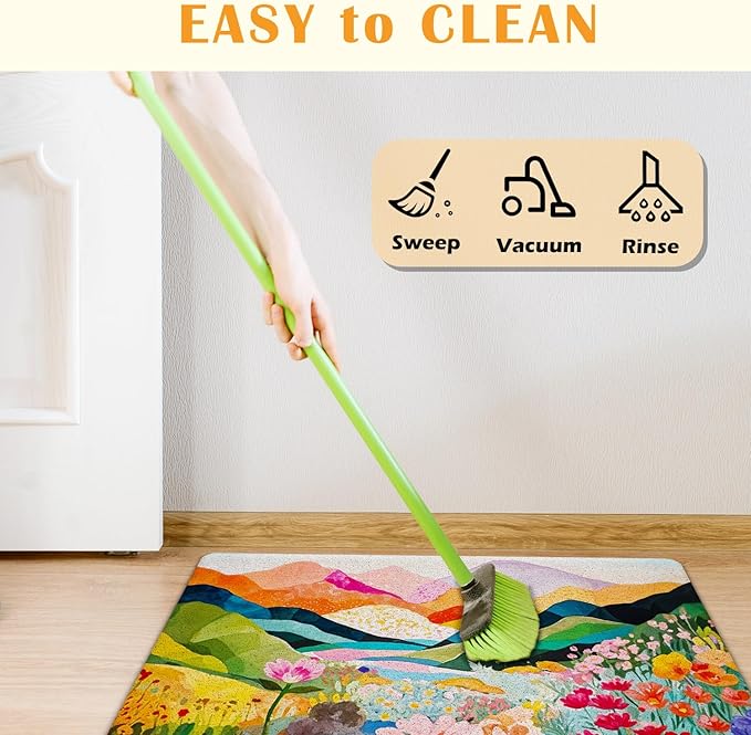 JINYO Abstract Boho Door Mat, Watercolor Boho Mountain Wildflowers Floral Door Mats for Front Door Porch Outdoor Indoor Entrance Entryway, Colorful Floral Bath Mat for Bathroom, 17x30 Inch