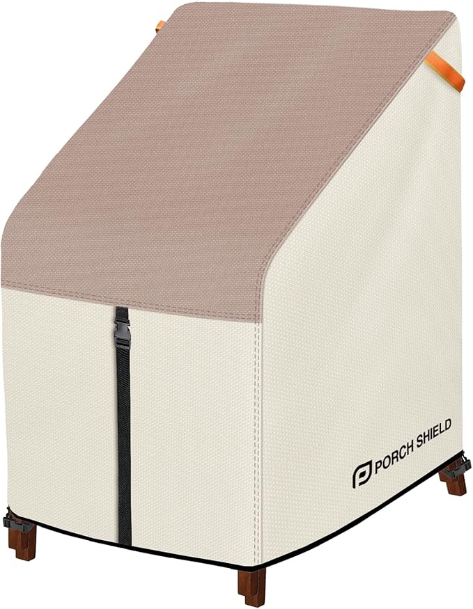 Porch Shield Patio Stackable Chair Covers - Waterproof Outdoor Stack of Chair Cover - 27W x 33D x 46H inch, Light Tan & Khaki