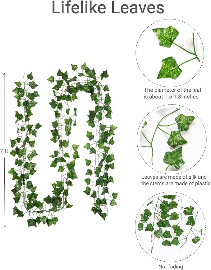 Fake Vines for Room Decor(12 Pack 84 Feet) Aesthetic Artificial Plant Ivy Leaves Hanging Greenery Garlands for Home Bedroom Wall Wedding Party Decor (672FT 96PCS Vines)