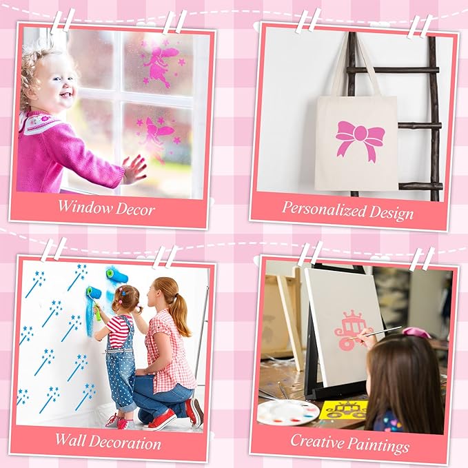 Epakh 24 Pieces Stencils for Kids 8 Inches Drawing Stencils Chalk Template Large Washable Geometric and Garden Themed Primary Shape Template for Kids Toddlers Preschooler(Girl Style)