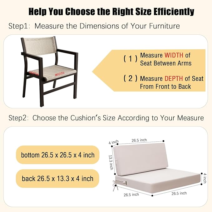 idee-home Outdoor Cushions for Patio Furniture, Outdoor Seat Cushion, Waterproof Couch Hampton Bay Deep Seat Replacement Chair Cushions for Garden Lawn Backyard Deck, 26.5 x 26.5