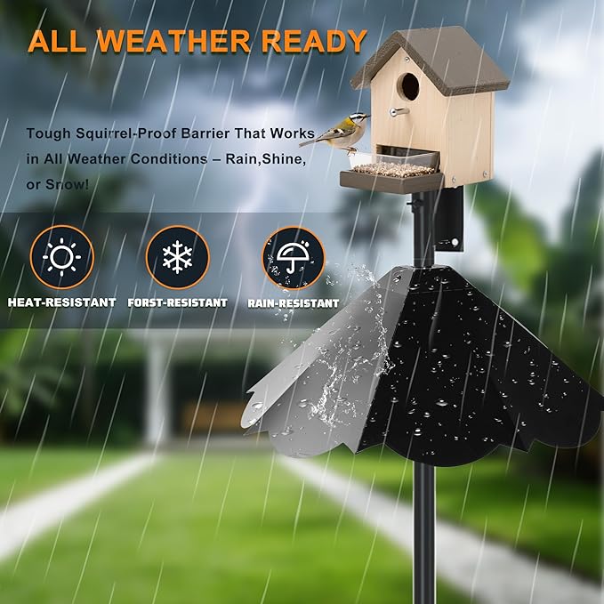 Oversized 21 Inch Metal Squirrel Baffle, Chew-Proof Weatherproof Squirrel Guard for Bird Feeder Pole and 4x4 Post, Outdoor Hanging Squirrel Proof Baffle, Black