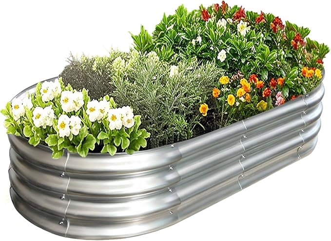 Galvanized Raised Garden Bed Kit, Planter Garden Boxes Outdoor, Oval Large Metal for Vegetables Fruits, Flowers Planter Boxes, Easy Assembly Garden Bed Kit 4x2x1 FT (1-Pack)