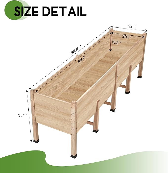 AMERLIFE 8x2 Ft Raised Garden Bed, 16 Inch Depth Featuring Legs, Drainage Holes, Ideal for Deep Rooted Vegetables, Flowers, Herbs, Elevated Wood Planter Box for Balcony, Patio, Backyard, Easy Assembly