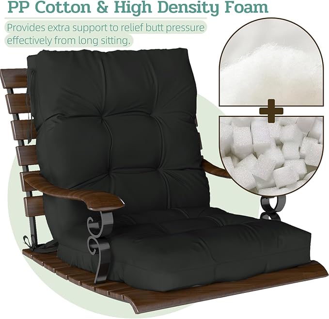 Outdoor Chair Cushion, 42x21x4 Inch Patio Cushions for Dining/Rocking Chairs, High Back Soft Seat Pad with Ties, Indoor Outside Use, Fade-Resistant & Waterproof, Black