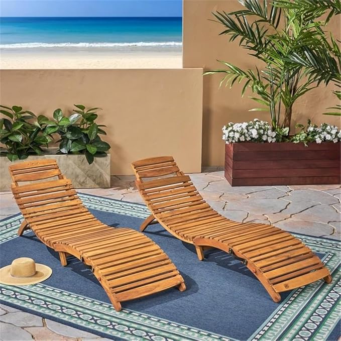 Christopher Knight Home Lahaina Wood Outdoor Chaise Lounge Set, 2-Pcs Set, Natural Yellow