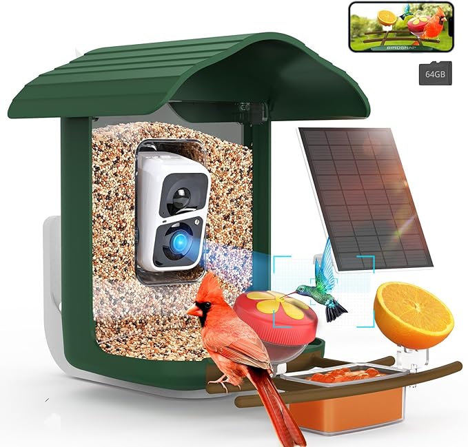 birdsnap® PAV-Bird Feeder with Camera,2K HD with 64GB Card, AI Identify Smart Bird House Cam Solar Panel,Live Stream,Motion Detection,Auto Record Video for Backyard Outdoors,Ideal Gift for Bird Lover