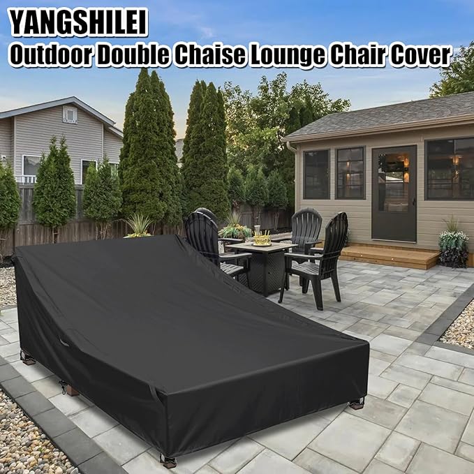 Double Lounge Chair Cover 100% Waterproof Outdoor Chaise Lounge Cover 600D Weather Resistant Material, UV Protection, Windproof Design Double Wide Patio Lounge Chairs Covers (Black)