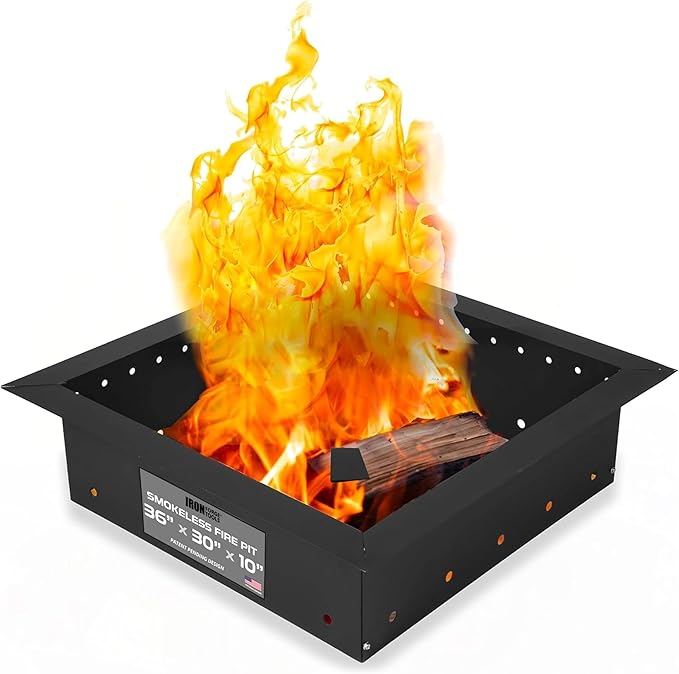 Heavy Duty Metal Smokeless Permanent Fire Pit Ring 36 inch Outer/30 inch Square Fire Pit Insert Liner for Outdoor, Firepits for Outside, Fire Pit Ring (36x30x10 Inch)