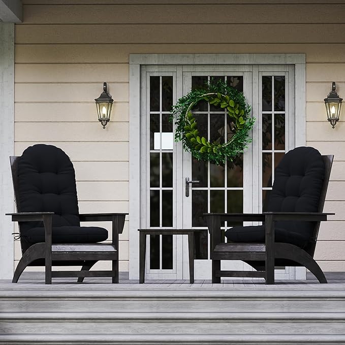 Outdoor Adirondack Chair Cushions Set of 2, 50x21x4 Inch Rocking Chair Cushion, High Back Patio Soft Seat Pad with Ties, Indoor Outside Use, Fade-Resistant & Waterproof, Black