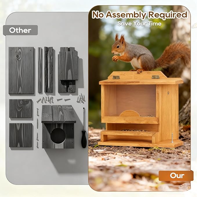 Nut Bar Squirrel Feeder, Squirrel Feeders for Outside, Squirrel Picnic Table Peanut Corn Cob Feeder, Wooden Squirrel Picnic Table Feeder for Corn Peanut, Chipmunk Feeder Box