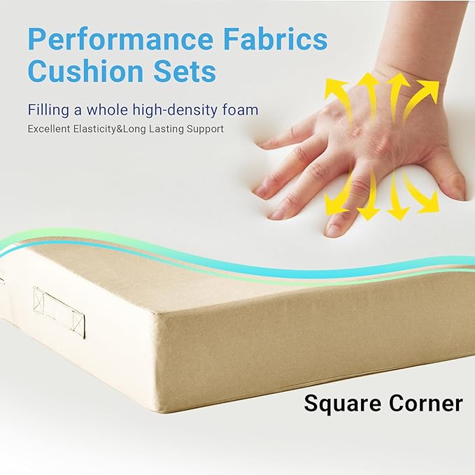 Outdoor Cushions for Patio Furniture,Outdoor Seat Cushion Set 24 x 24 x 4 Inch,Waterproof & Fade Resistant Outdoor Chair Cushions,Deep Patio Chair Cushion with Removable Cover,Beige