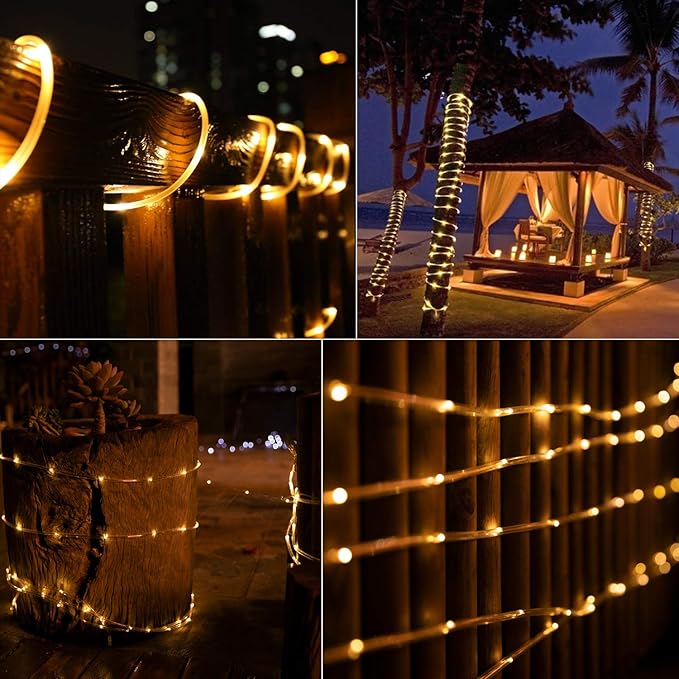Solar Rope String Lights Outdoor 72Ft 200 Led Waterproof Solar Powered Fairy Lights with 8 Lighting Modes, Copper Wire PVC Tube Lights for Garden Wedding Christmas Party DIY Decor(Warm White, 1 Pack)