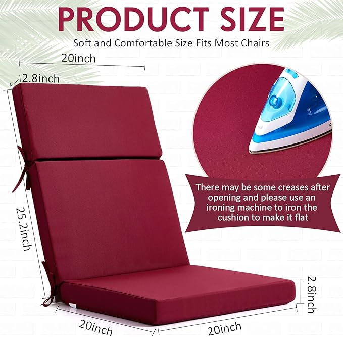 4 Pack Outdoor High Back Chair Cushion, 44 x 20 inches Patio Chair Cushions Waterproof Rocking Cushions Indoor Furniture Seat Pad, Weather Resistant (Solid,Hot Pink)