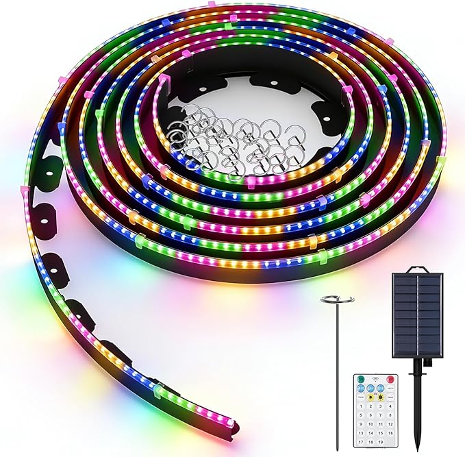 Landscape Edging with Solar String Lights, 20FT, 2in Depth, Metal Stakes & Light Remote, No-Dig Garden Edging with Timer & 19 Light Modes Landscape Border for Curved Straight Beds, Black