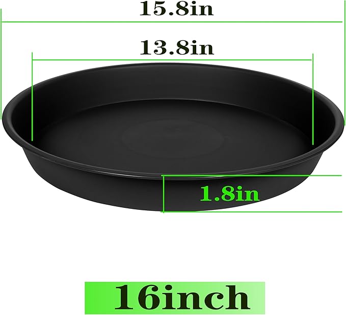 4 Pack of 16 inch Plant Saucer, Plant Saucer 16 Inch Round, Plant Drip Trays for Pots, Plant Drip Tray, Flower Plant Pot Saucers, Pot Saucer 16", Plant Saucers for Indoors (16", Black)