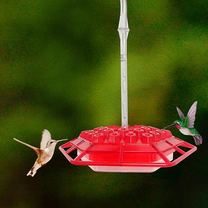 Hummingbird Feeders for Outdoors Hanging, 10 oz Wild Bird Feeder with 30 Feeding Ports,Sherem Hummingbird Feeder and Built-in Ant Moat, Easy to Clean and Refill (Red)