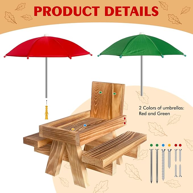 Squirrel Feeder Picnic Table, Squirrel Peanut Feeder for Outside, Backyard Squirrel Watching & Feeding