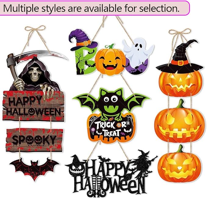 Halloween Decorations Witch Hanging Sign Front Door Hanger Wreath Decor Indoor Outdoor Yard Wall Decorations Witch Hat Door Sign for Halloween Party Farmhouse House Home Decor Supplies