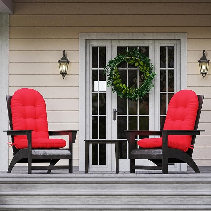 Outdoor Adirondack Chair Cushions Set of 2, 44x19x4 Inch Rocking Chair Cushion, High Back Patio Soft Seat Pad with Ties, Indoor Outside Use, Fade-Resistant & Waterproof, Red
