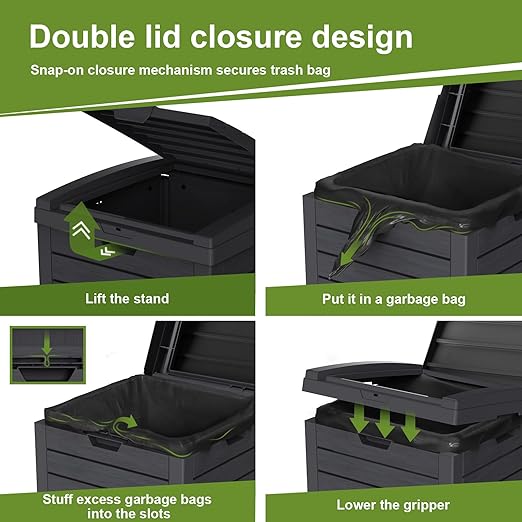 EFU 38 Gallon Outdoor Trash Can,Waterproof Resin Garbage Can with Tiered Lid & Drip Tray, Outside Trash Bin for Patio,Kitchen, Backyard & Deck, Black