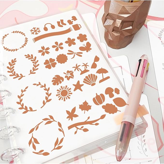 16 PCS Journal Stencils Planner Stencils for Bullet Junk Journal Notebook Diary Scrapbook DIY Drawing Template Journal Stencil 5.7 x 8 Inch