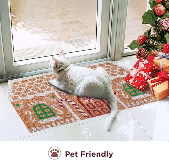 Folkulture Christmas Door Mat Outdoor, Eco Friendly Christmas Door Mats for Front Door, 28 X 16 Inch Welcome Matt or Doormat for Home Entrance, Durable & Anti Slip Coir Door Mats (Gingerbread House)