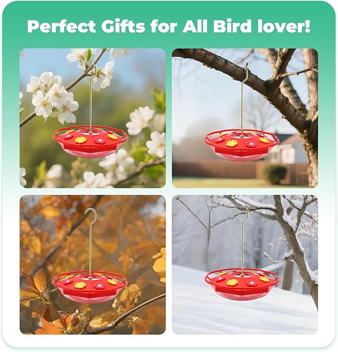 Hummingbird Feeders for Outdoors 12 OZ Bee Proof Plastic Humming Bird Feeder 8 Feeder Ports,with Perch with Ant Moat,Easy to Clean with Cleaning Brushes Red
