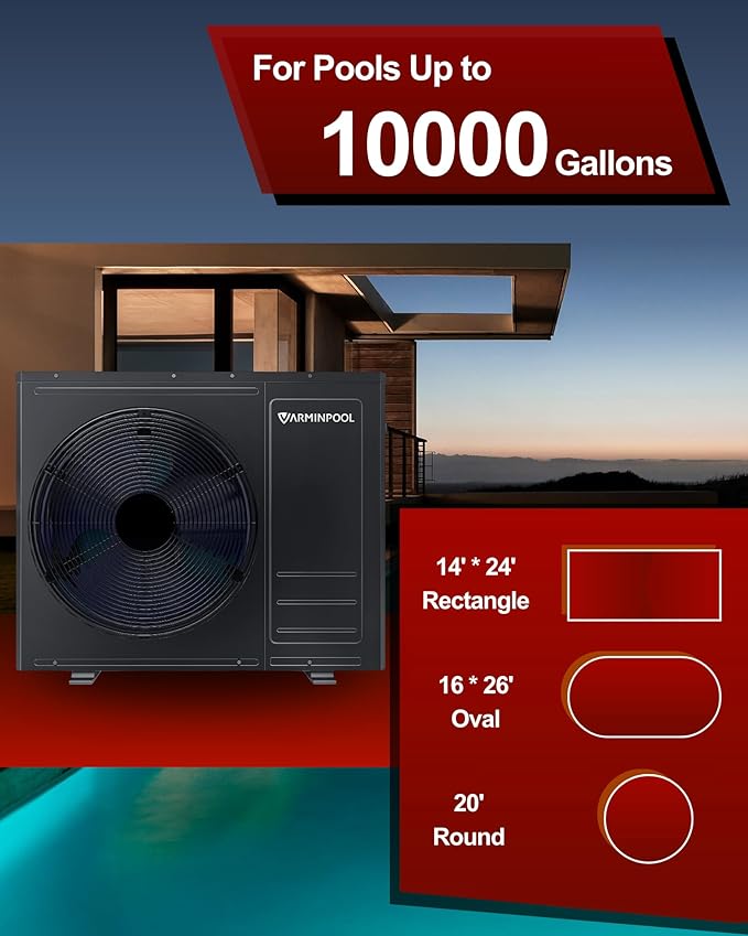 Smart WiFi Control via APP 35100 BTU Pool Heat Pump for 10000 Gals In and Above Ground Pools, Heating and Cooling Mode, Titanium Heat Exchanger, 240V