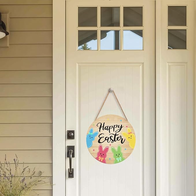 Easter Bunny Door Sign for Home Decorations Happy Easter Rabbit Door Hanger Wooden Hanging Holiday Wall Porch Outdoor Signs