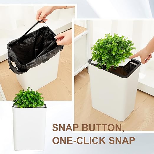 Dog Poop Trash Can Outside 3.96 Gal/15 L Plant Styled Dog Waste Trash Can with Lid 50 Pcs Plastic Waste Bags Outdoor Indoor Poop Container Slim Garbage Bin for Yard Garden Pet (White)