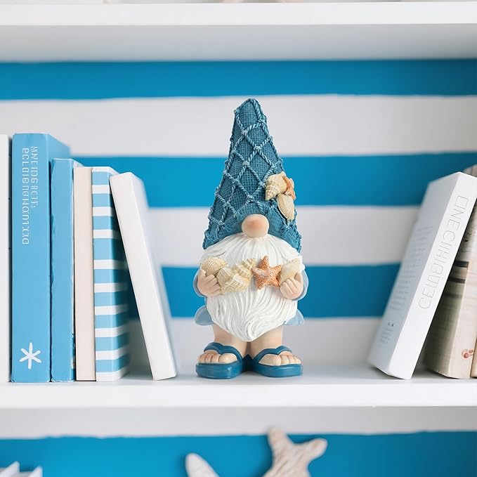 Beach Gnomes Statues,Ocean Gnomes,Nautical Themes Decoration,Beach, Gnome Holding Seashells