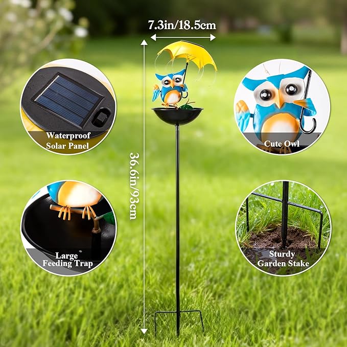 Solar Bird Feeders for Outdoors, Owl Garden Decor with LED Lights - Decorative Wildbird Cardinals Hummingbirds Feeders, Spring-Ready Yard Path Lawn Omaments, Garden Gifts for Women Mom