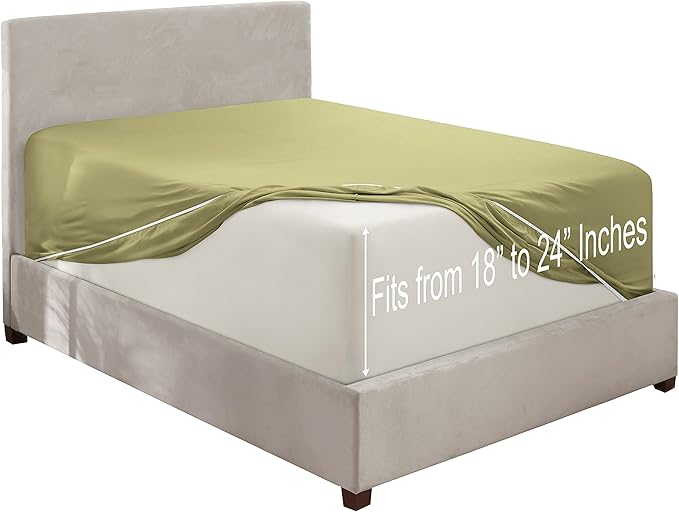 Clara Clark Deep Pocket Queen Fitted Sheet Fits up to 21 Inch Mattress - Super Soft Queen Fitted Sheet Only, Fade, Stain Resistant - Sage Green Fitted Sheet Queen Size,