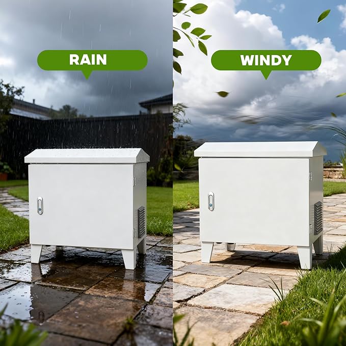 Pond/Water Garden Weatherproof Outdoor Cabinet, 20.8”W×17”D×22.5”H, With Plug Socket and 110V Cooling Fan, Housing for Pond Aerator Air Pump