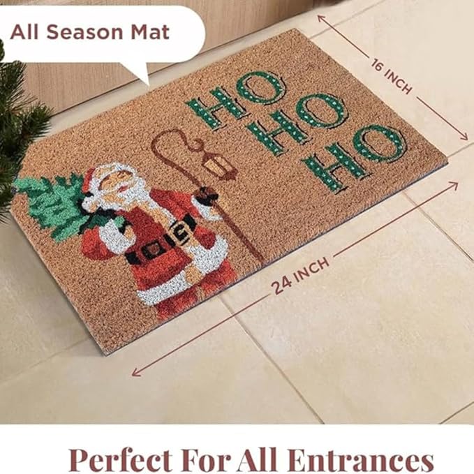 Folkulture Christmas Door Mat Outdoor, Eco Friendly Christmas Door Mats for Front Door, 28 X 16 Inch Welcome Matt or Doormat for Home Entrance, Durable & Anti Slip Coir Door Mats (Santa Clause)
