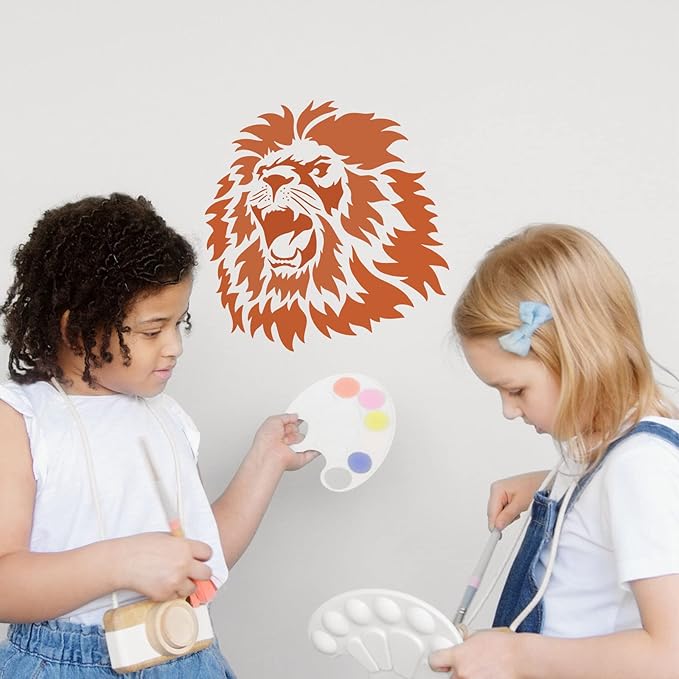FINGERINSPIRE Lion Head Stencil 11.8x11.8 Inch - Wild Animal Pattern for African Big Cat - Reusable Plastic Stencil for Painting on Wood, Floor, Wall and Tile