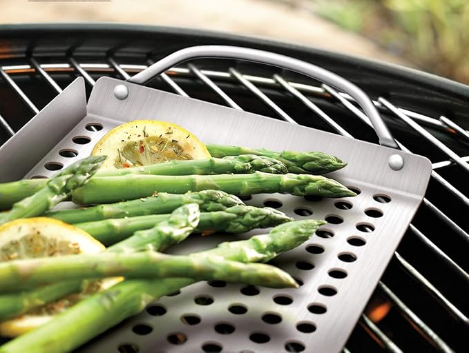 Outset 76631 Stainless Steel Grill Topper Grid, 11"x7" BBQ Pan With Handles