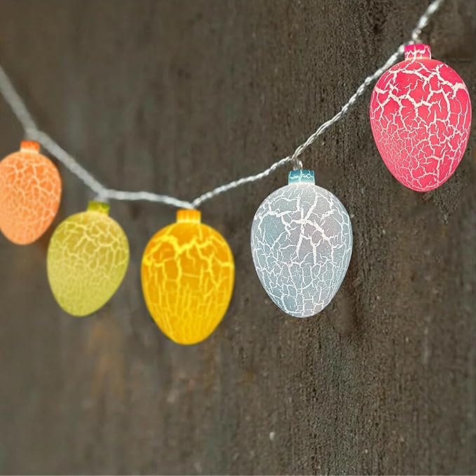 Easter String Lights, 8.5Ft Easter Day Egg Lights with 10 Multicolor Crack Egg, Plug-in Easter Fairy String Lights Waterproof Connectable for Indoor Bedroom Patio Garden Spring Theme Party Decor